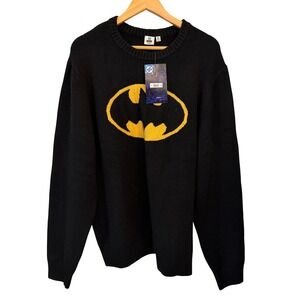 DC Comics Batman‎ Sweater Mens XL Black NWT Yellow Bat Signal Logo Ribbed Knit